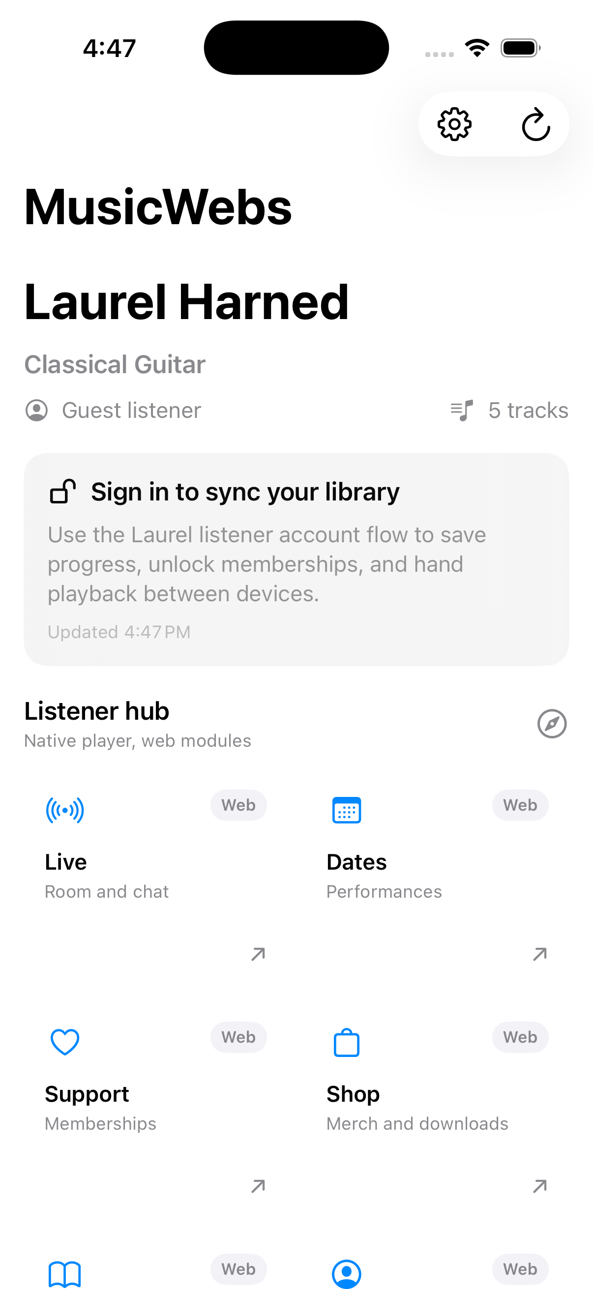 iOS listener hub web handoff tiles