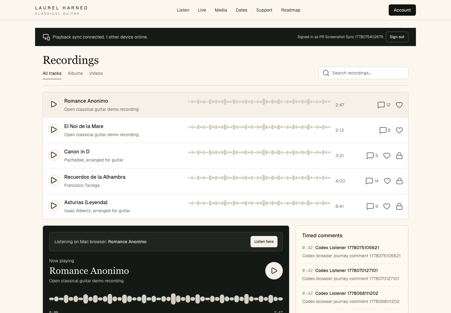 Playback coordinator status on the listen page