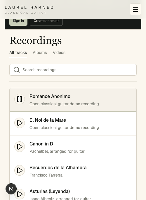 Audio player on the listening page