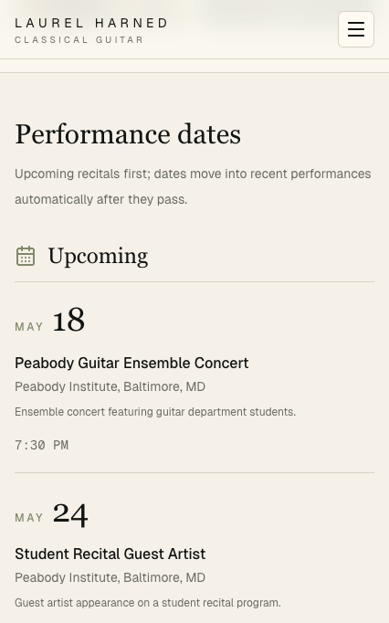 Public homepage performance dates