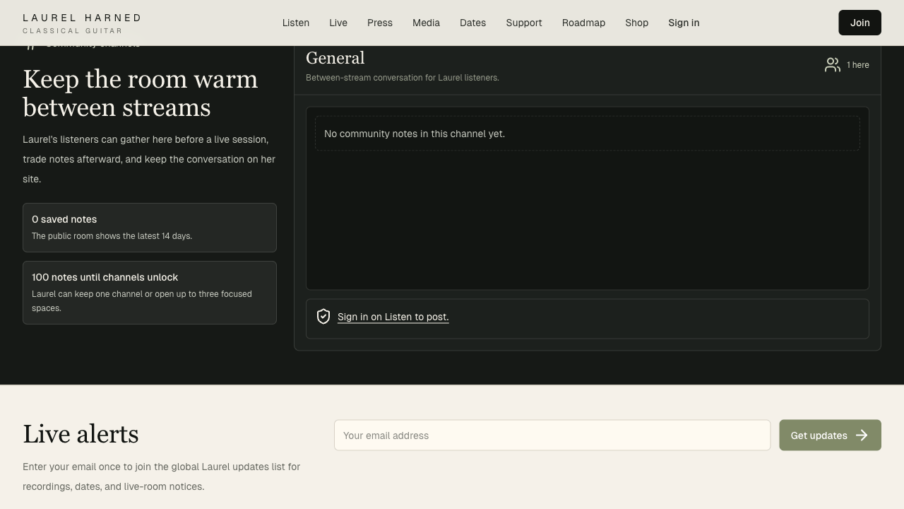 Community channel beside the Live page