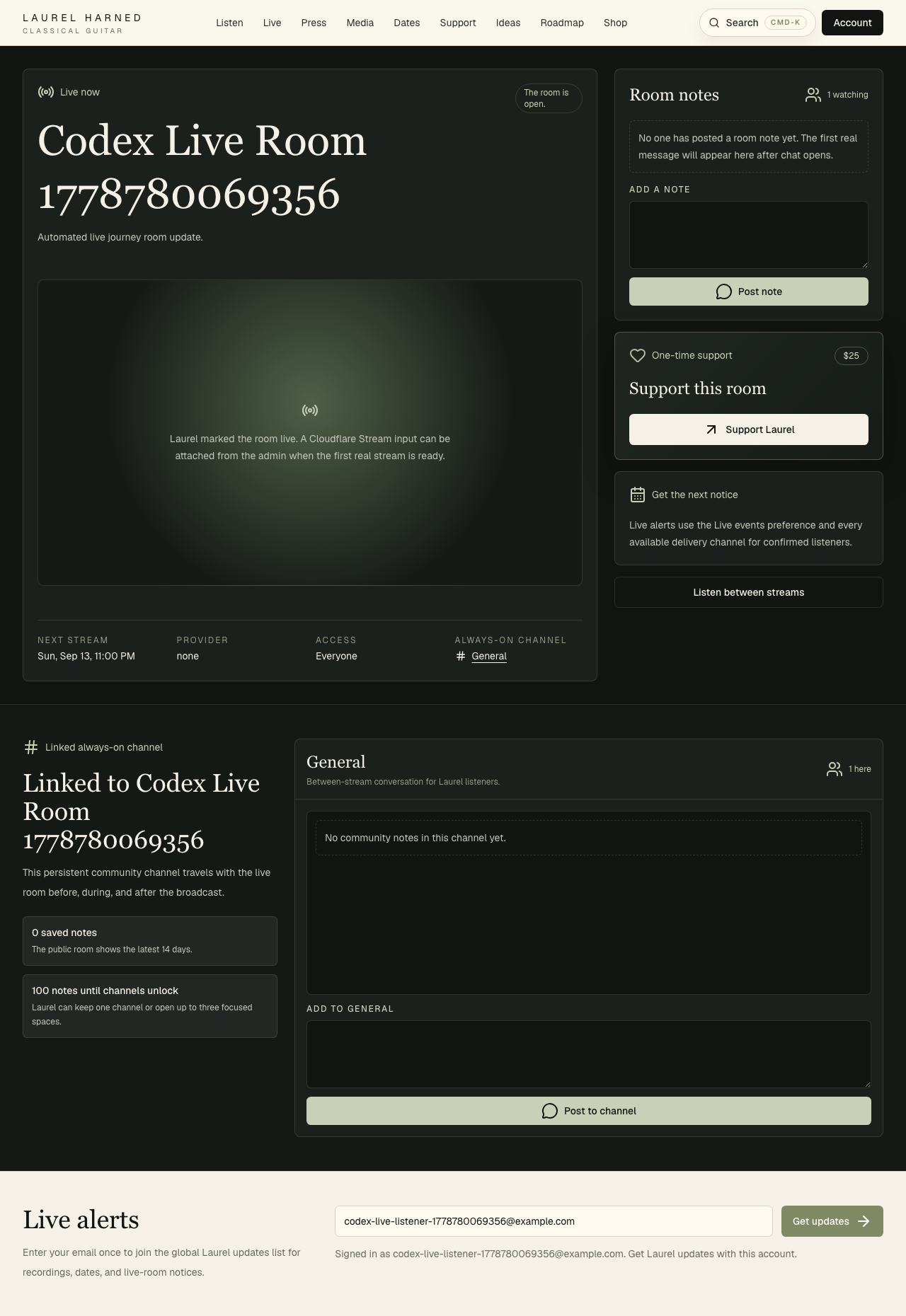 Live room showing the event-linked community channel