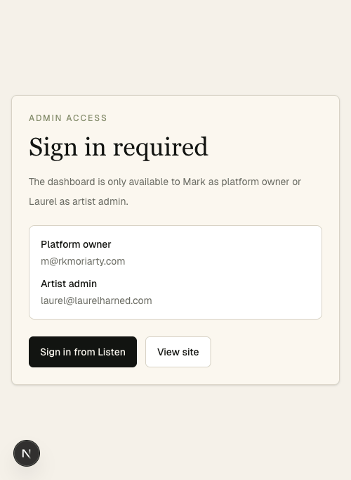 Owner and artist admin role gate