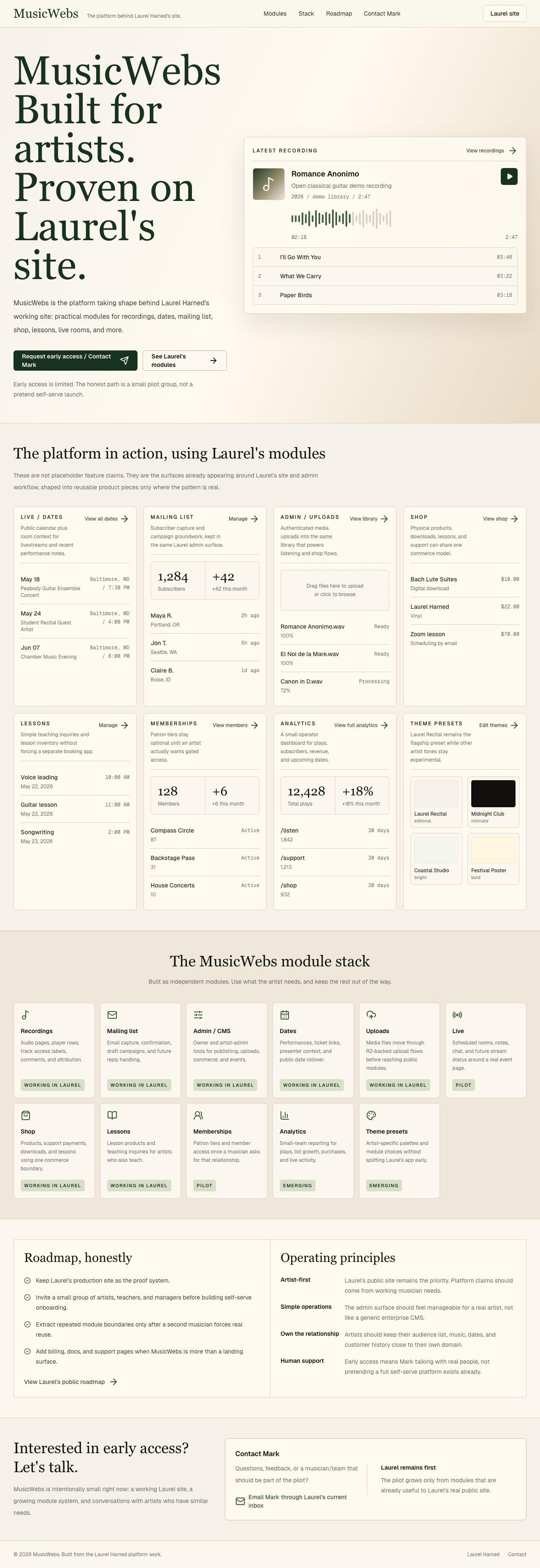 Original platform landing page